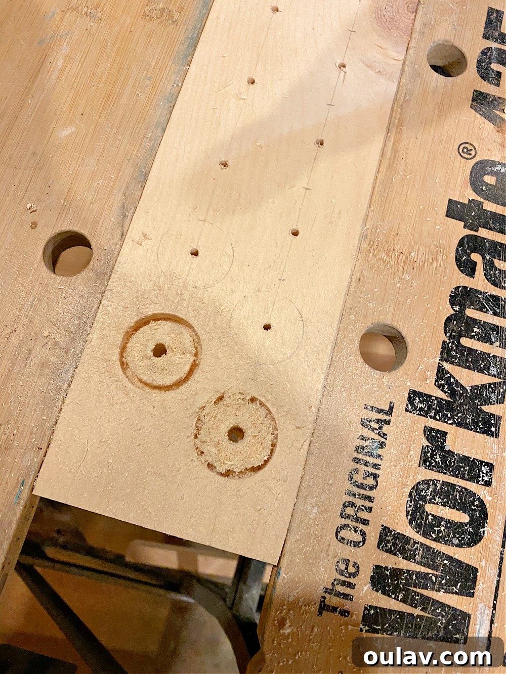 Simple Wood Egg Tray Build 17 diy egg tray - The drill with the hole saw attachment begins to cut into the wood, forming the first egg slot.