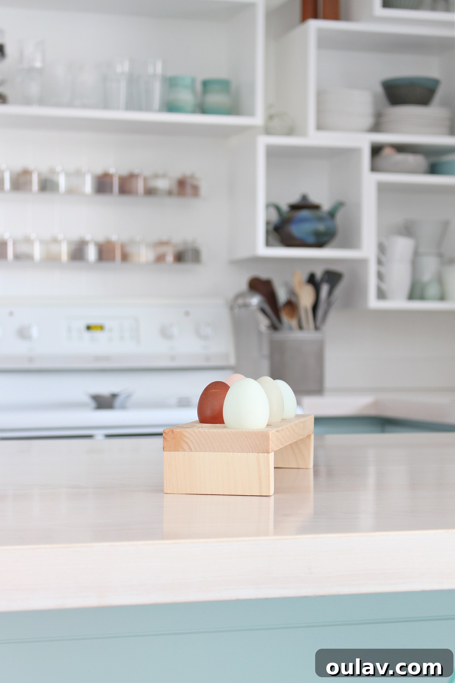 solid wood egg tray - Close-up of a solid wood egg tray, emphasizing its craftsmanship and minimalist design.