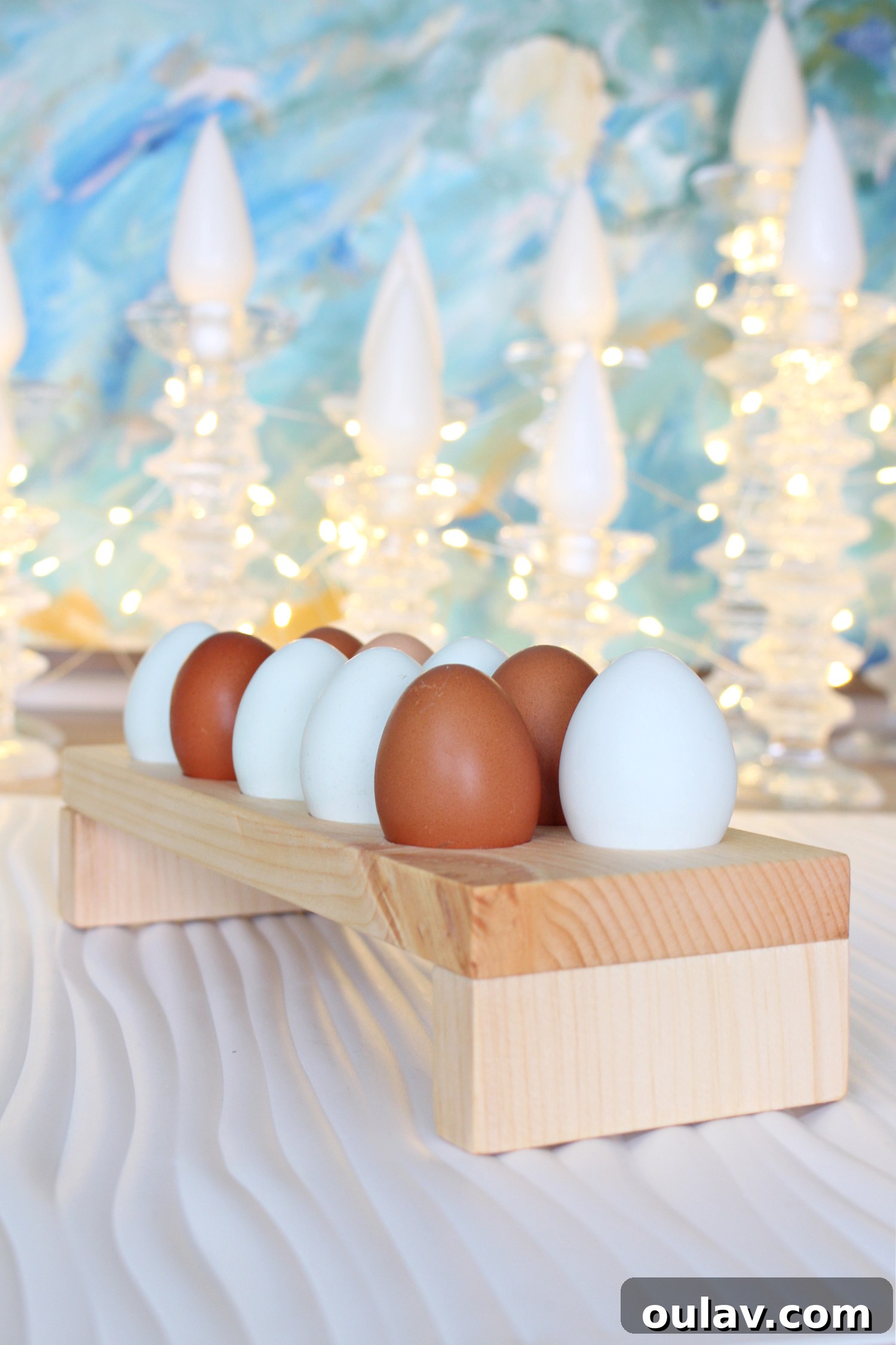 Simple Wood Egg Tray Build 6 DIY wooden egg holder - A close-up view of the finished wooden egg tray, highlighting its dimensions and simple elegance.