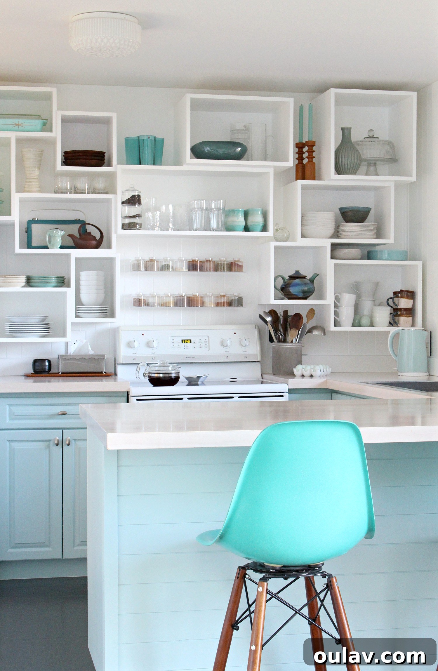 Pale Aqua Kitchen Cabinets - Final Result