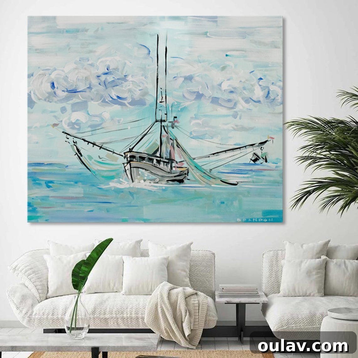 Chic Modern Nautical Wall Art Modern Ship Painting for Nautical Decor