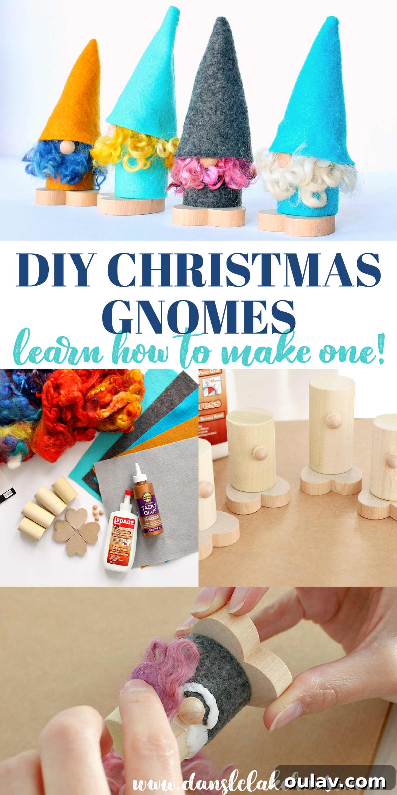 Crafting Nordic Felt Gnomes 3 Pinterest graphic featuring DIY Christmas Gnomes tutorial title and images, encouraging users to save for later.