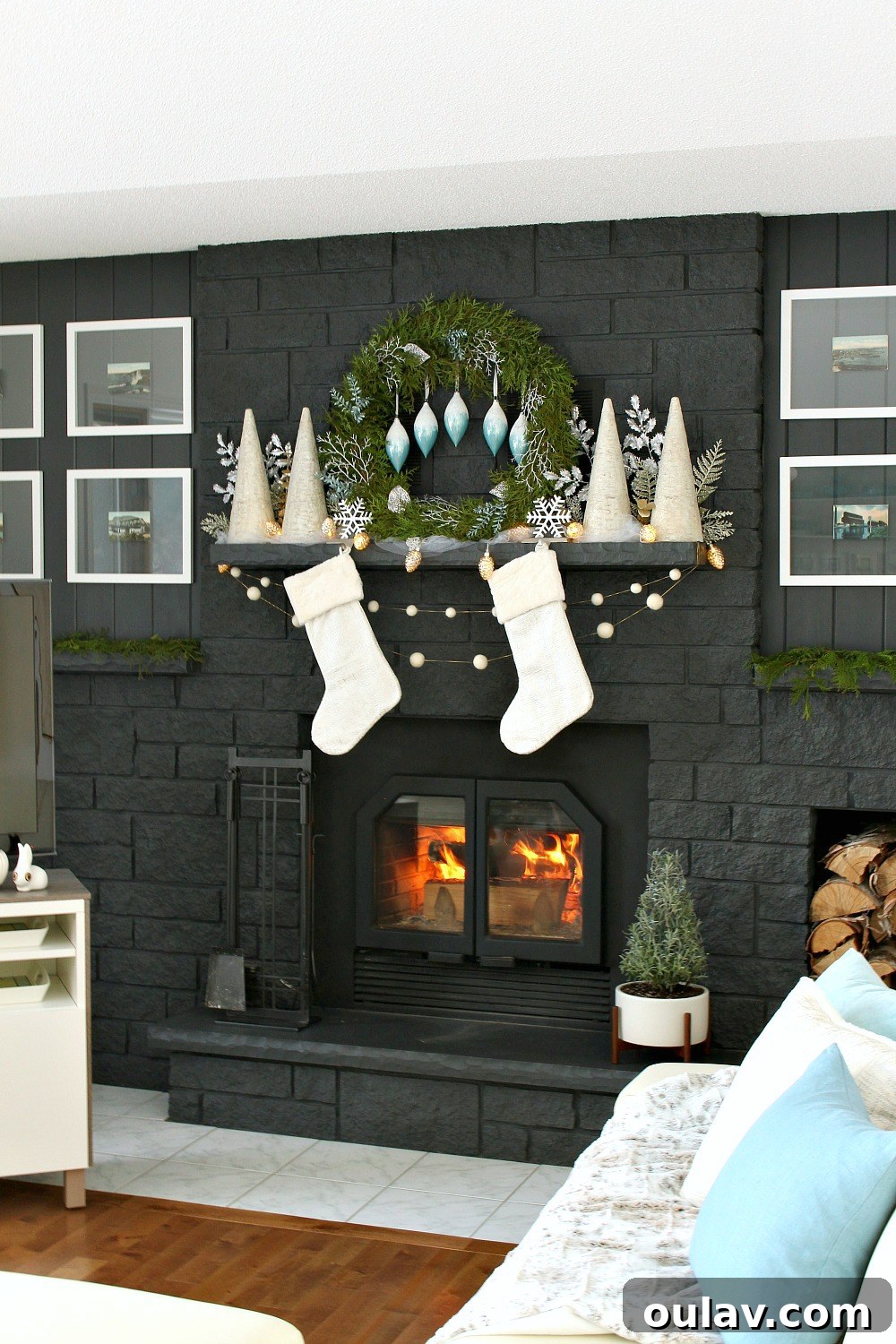 Frosty Blue & White Holiday Style 5 Glowing Faux Birch Bark Trees for Winter Decor