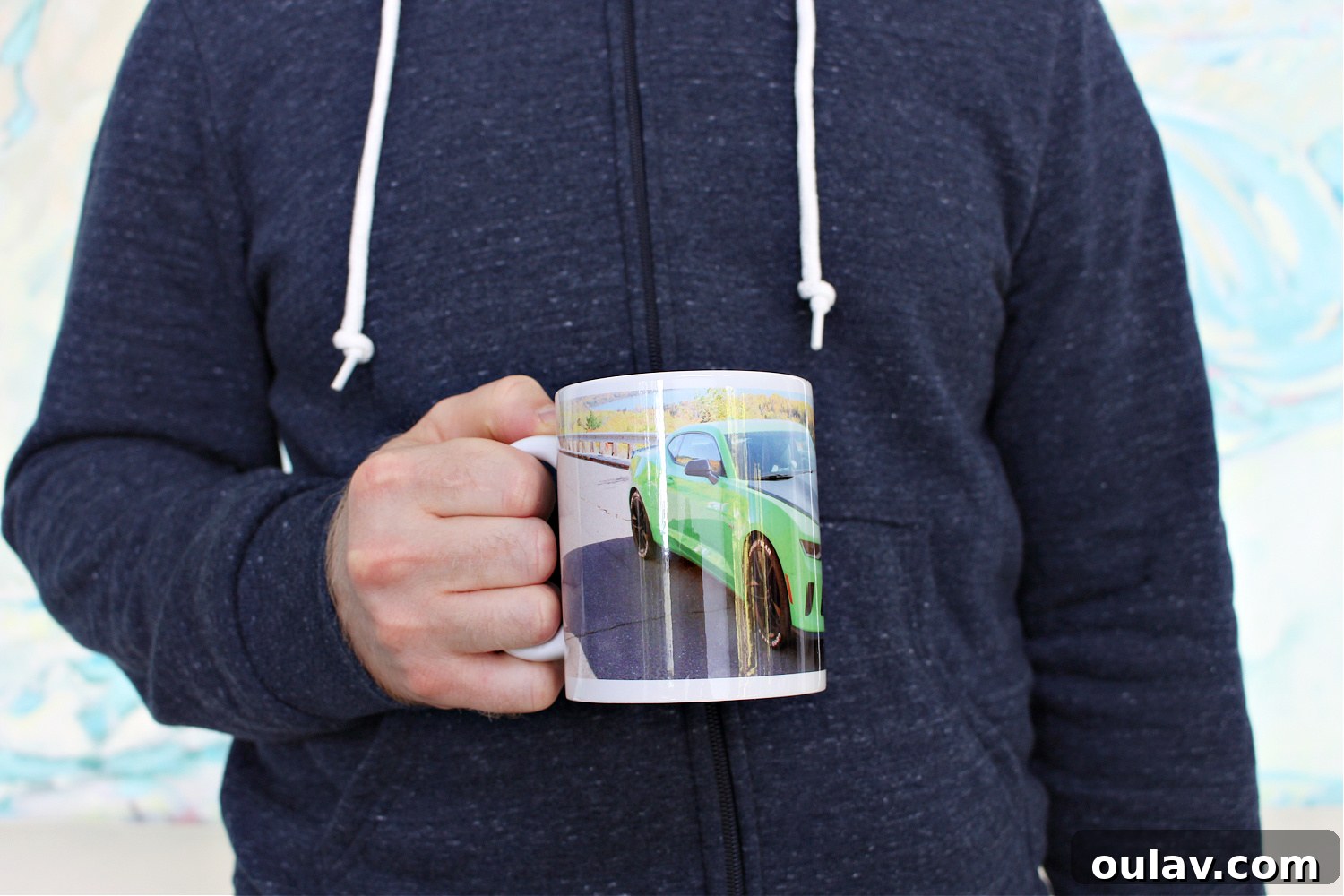 Another view of the Camaro photo mug, showcasing custom printing