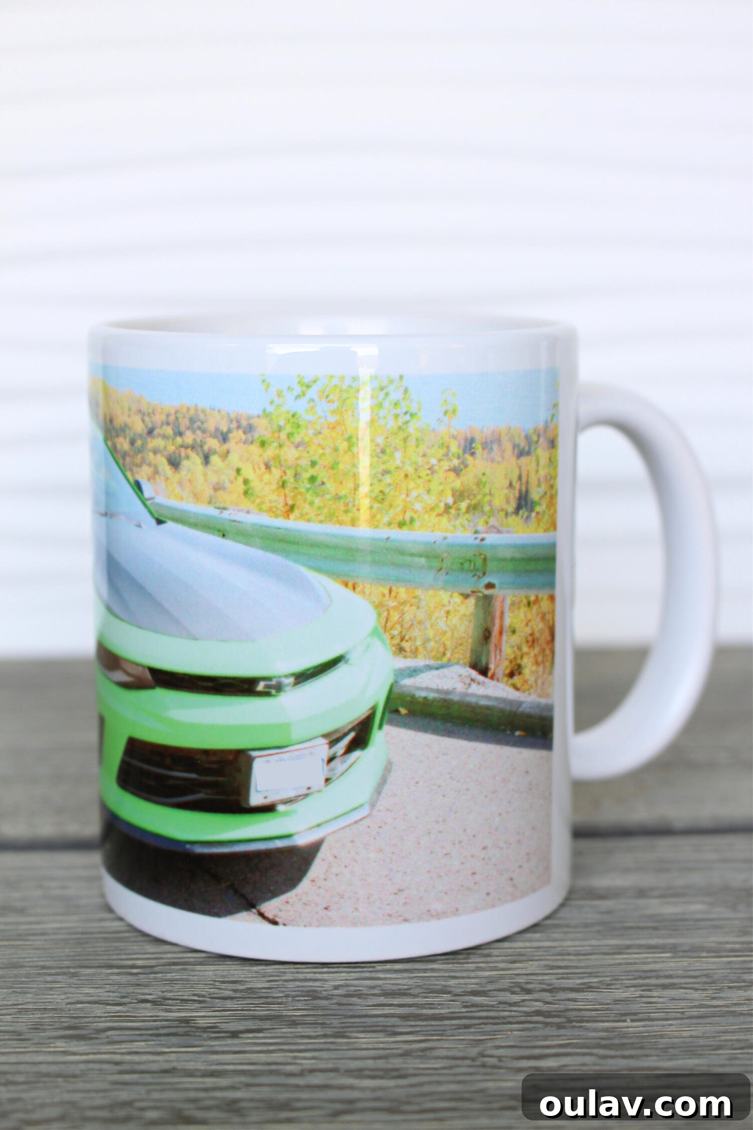 Hatching Artistic Beauty: My Chick Photos, Transformed by BestCanvas 15 The reverse side of the panoramic Camaro mug, showing wrap-around design