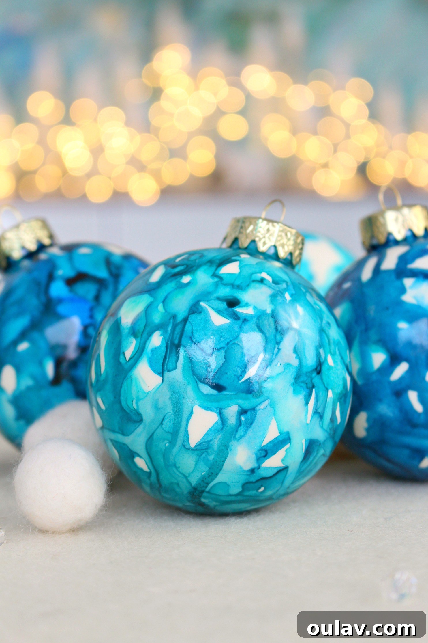 Craft Stunning Alcohol Ink Ornaments 6 Painted Christmas Tree Ornaments with Alcohol Ink on the Exterior