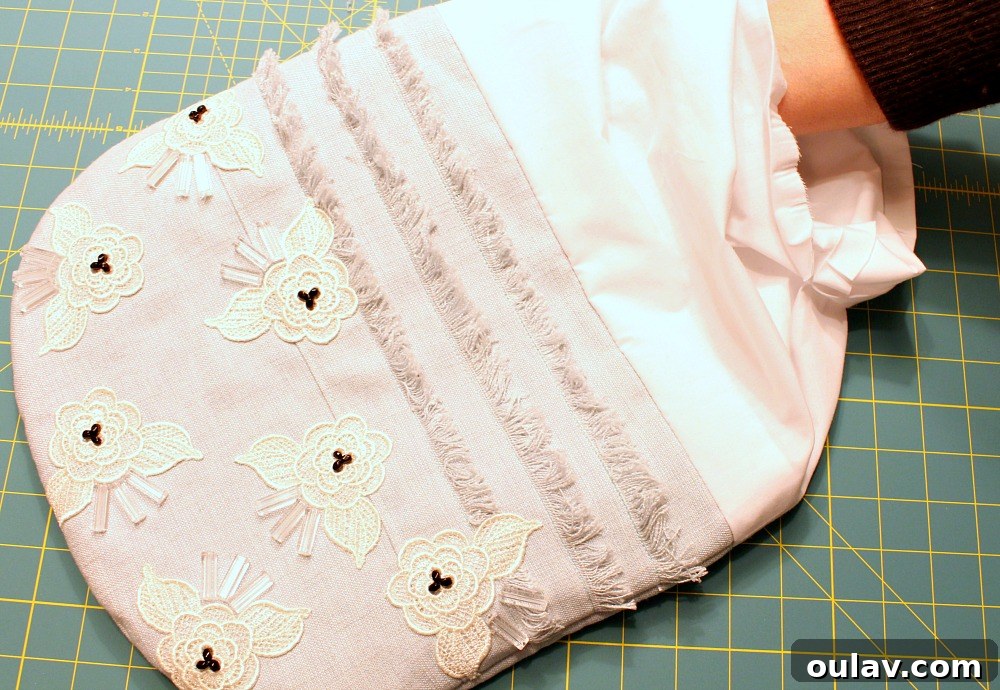 Crafting a Sparkling Lace Tea Cozy 22 Securing Tea Cozy Lining with Top Stitching