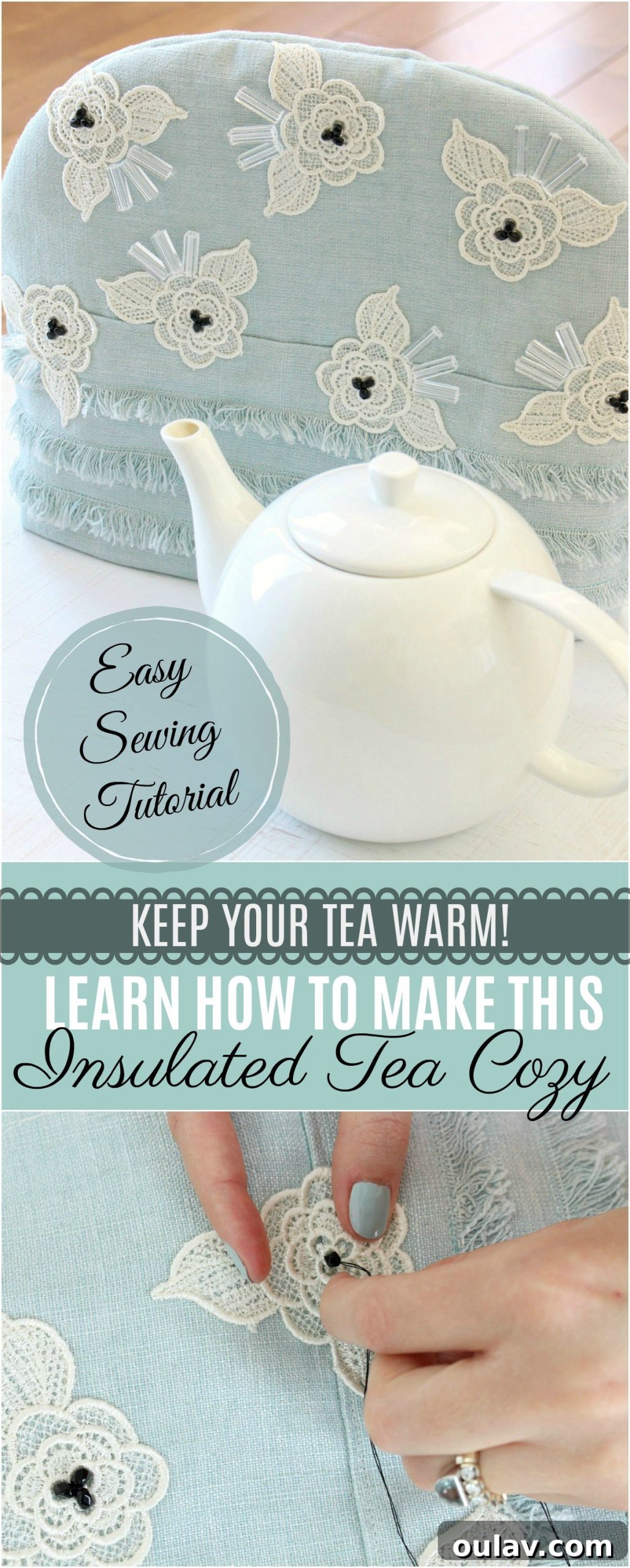 Crafting a Sparkling Lace Tea Cozy 36 DIY tea cozy tutorial pin image