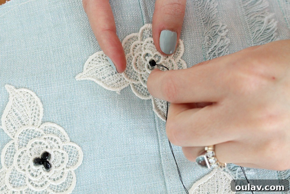 Crafting a Sparkling Lace Tea Cozy 7 Bead Embellishment Process on Fabric Project