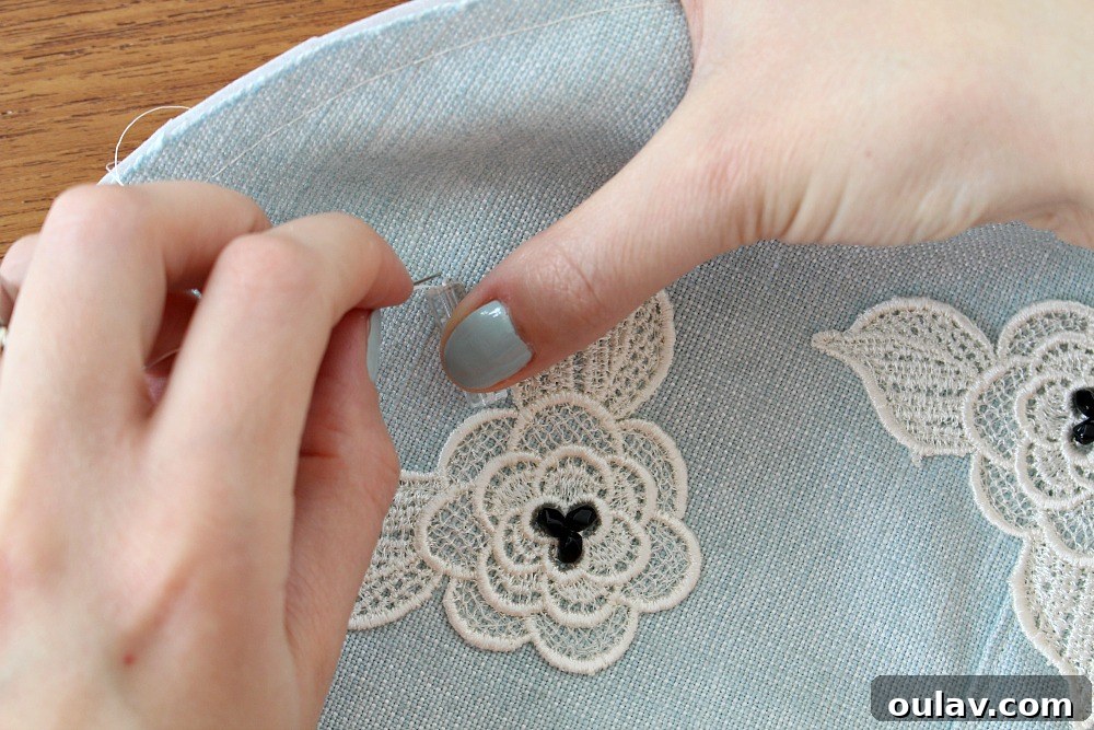 Crafting a Sparkling Lace Tea Cozy 9 Attaching Beads to Fabric for a Decorative Effect