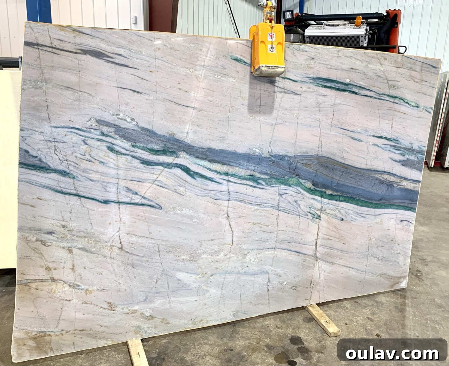 My Quest for Stone Kitchen Counters 16 Dream kitchen countertop slab with creamy background and bold teal veining, found in Hawaii