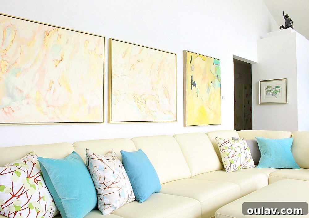 Grandpa's Brushstrokes: A Family Art Journey 11 Living Room with Pastel Abstract Artwork by Bert Weir