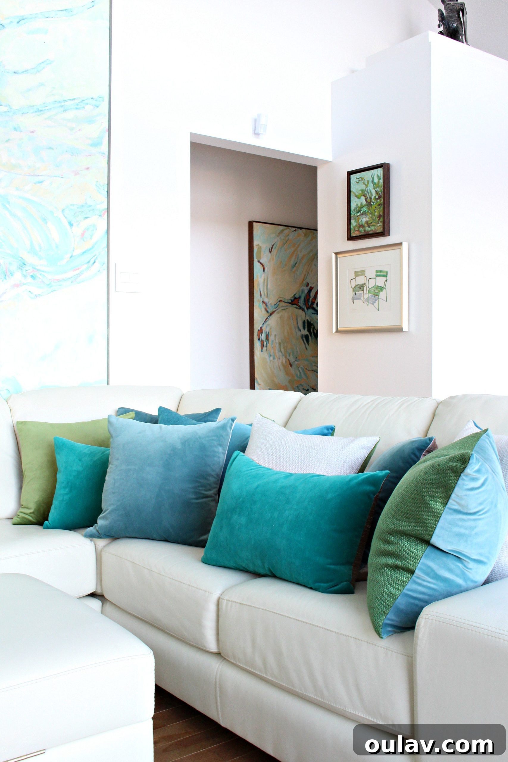 Grandpa's Brushstrokes: A Family Art Journey 40 Velvet Throw Pillows DIY with a small Bert Weir painting above