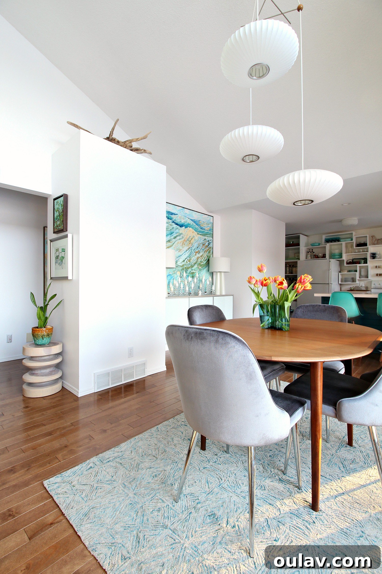 Grandpa's Brushstrokes: A Family Art Journey 42 Mid-Century Coastal Dining Room with small Bert Weir painting