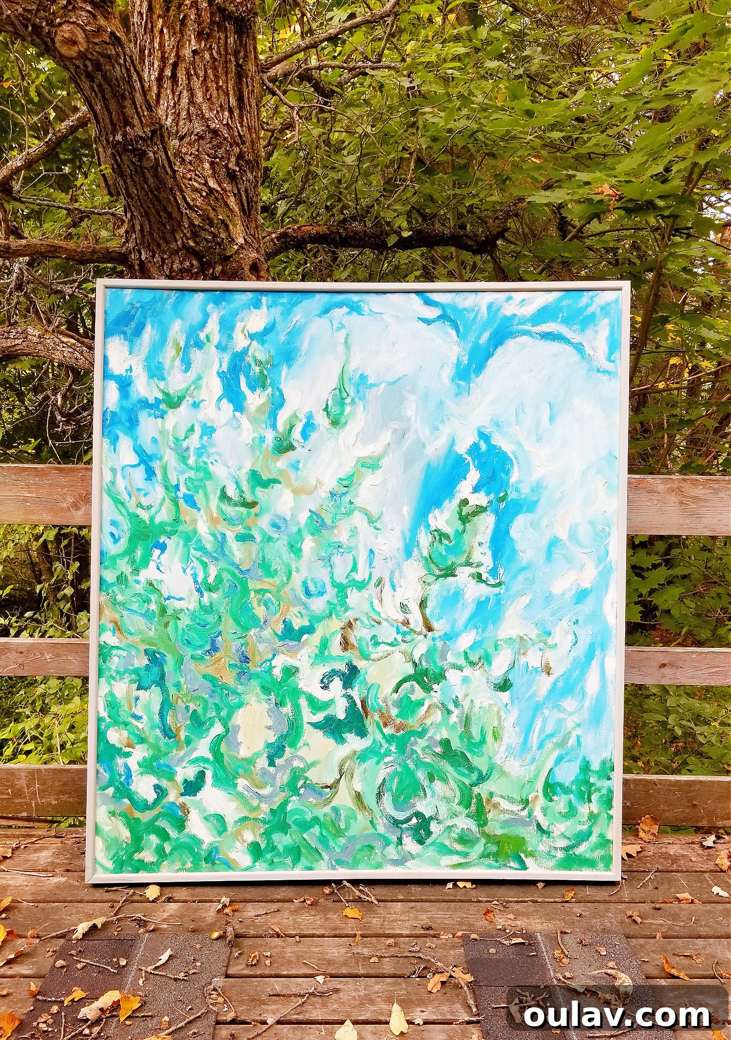 Grandpa's Brushstrokes: A Family Art Journey 53 Vivid Green Abstract Painting by Bert Weir, from a private collection