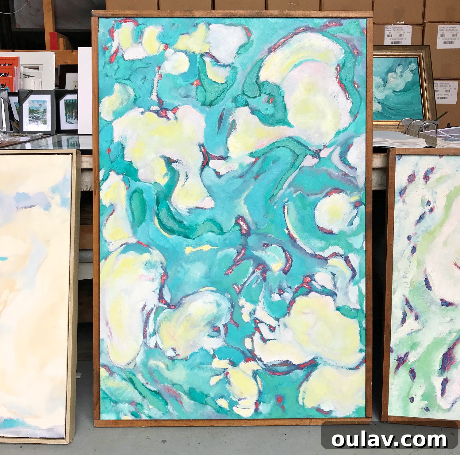 Grandpa's Brushstrokes: A Family Art Journey 58 Turquoise Abstract Painting by Bert Weir, a considered option
