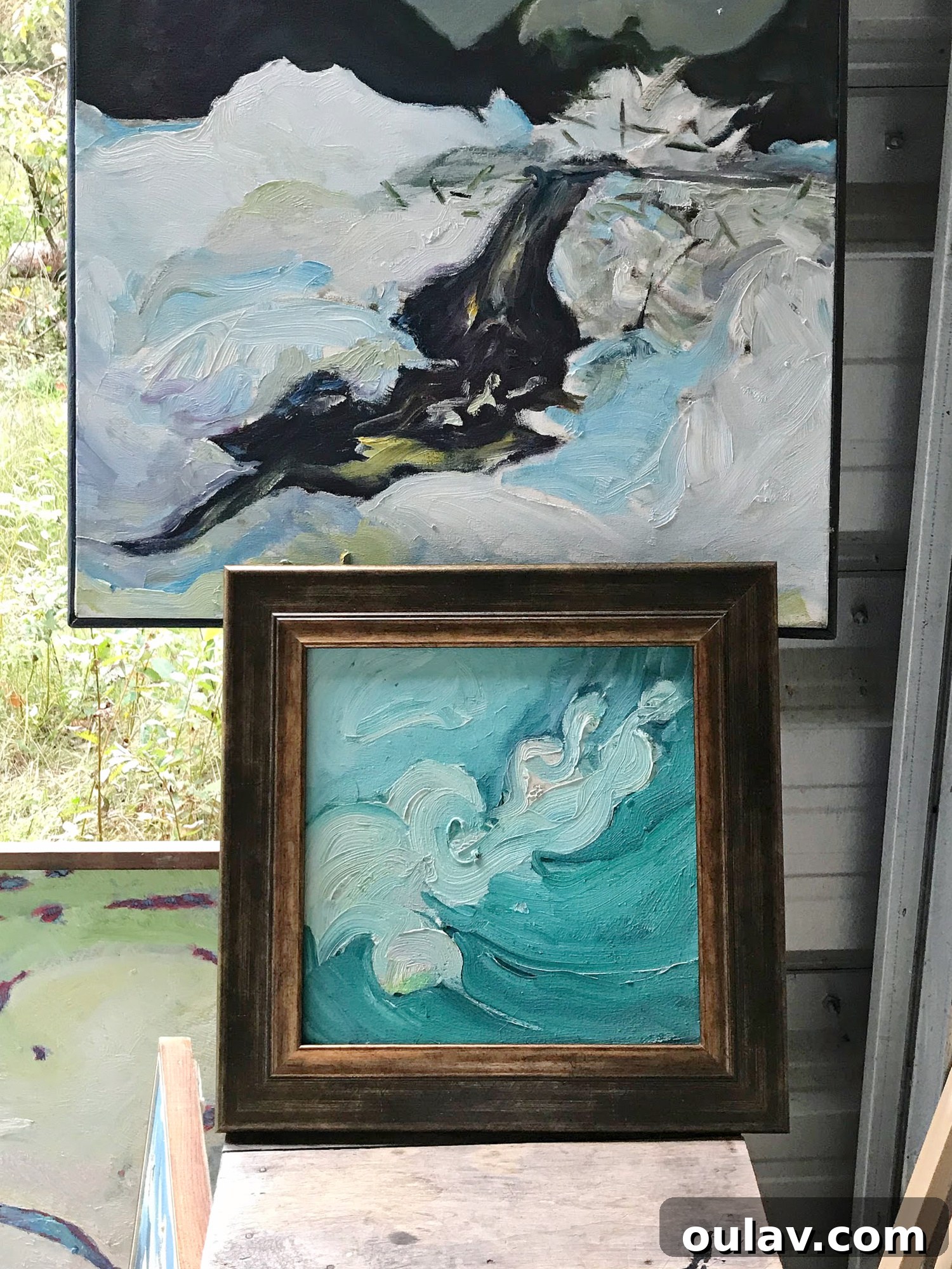 Grandpa's Brushstrokes: A Family Art Journey 59 Small Teal Oil Painting by Bert Weir, a future acquisition hope