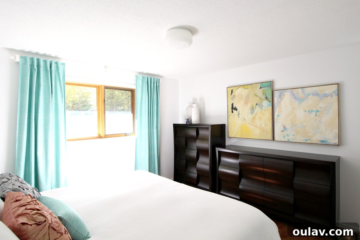 The Bedroom's Style Journey 15 Close-up of bedroom details in 2018, showing new pillows and lamp shades