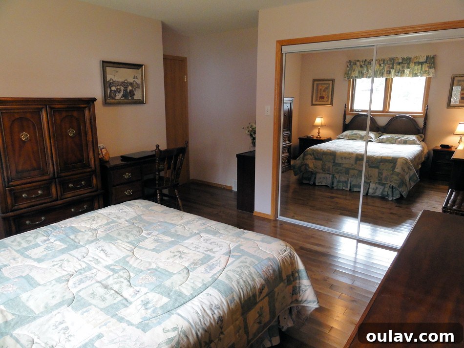 View of the bedroom before makeover, showing original layout
