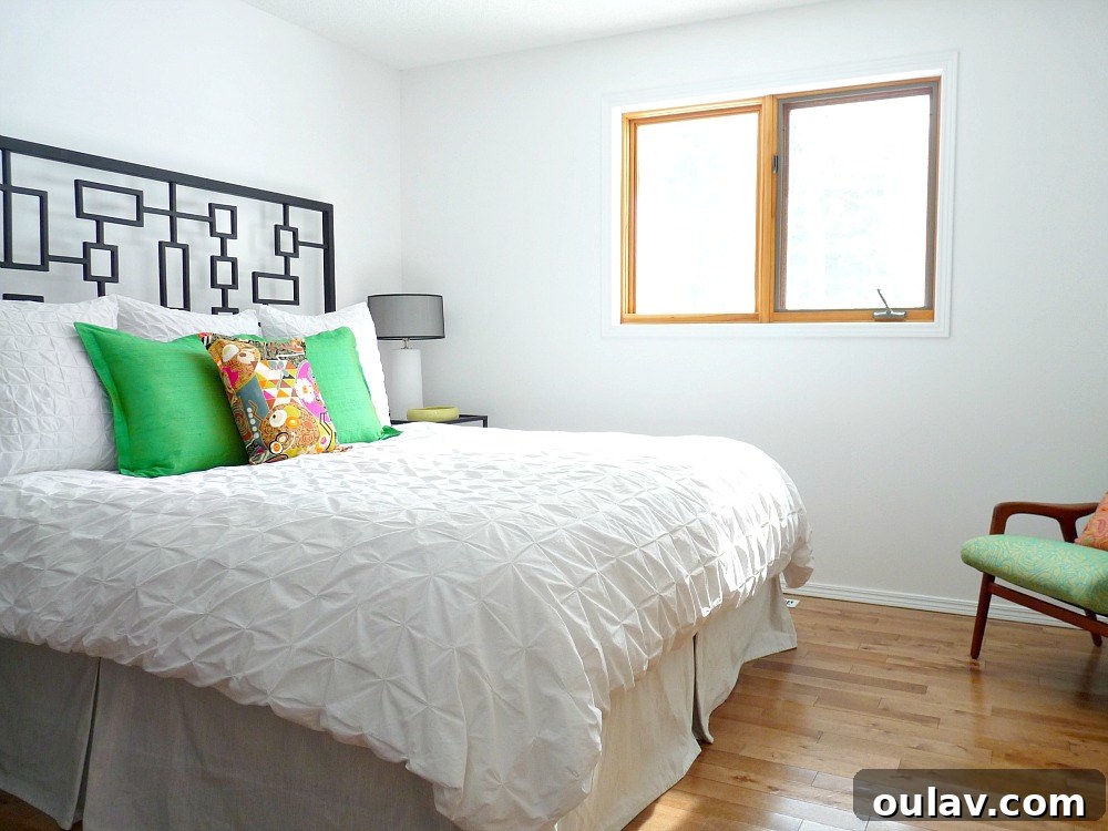 Bedroom in 2013 with white walls and repurposed furniture