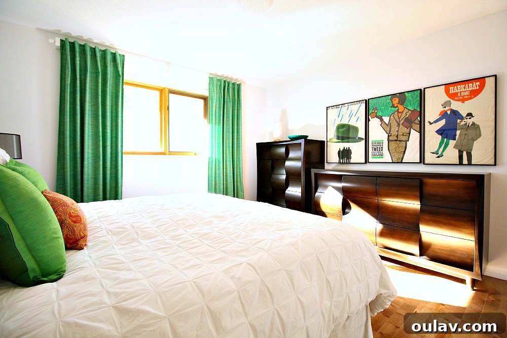 The Bedroom's Style Journey 10 View showing new espresso dressers and green decor