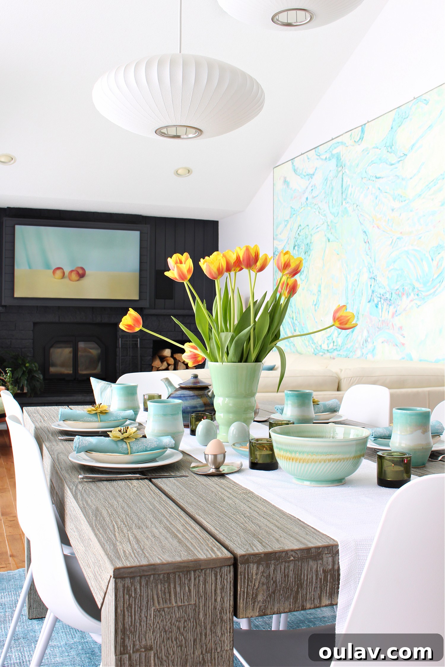 Thrifted Blooms: Vintage Charm for Your Spring Dining Room 17 Turquoise Spring Dining Room Decor - Full View