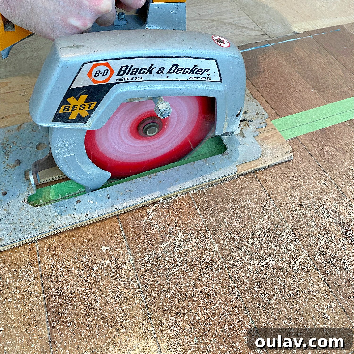 Precision Cutting Across Hardwood Flooring Boards