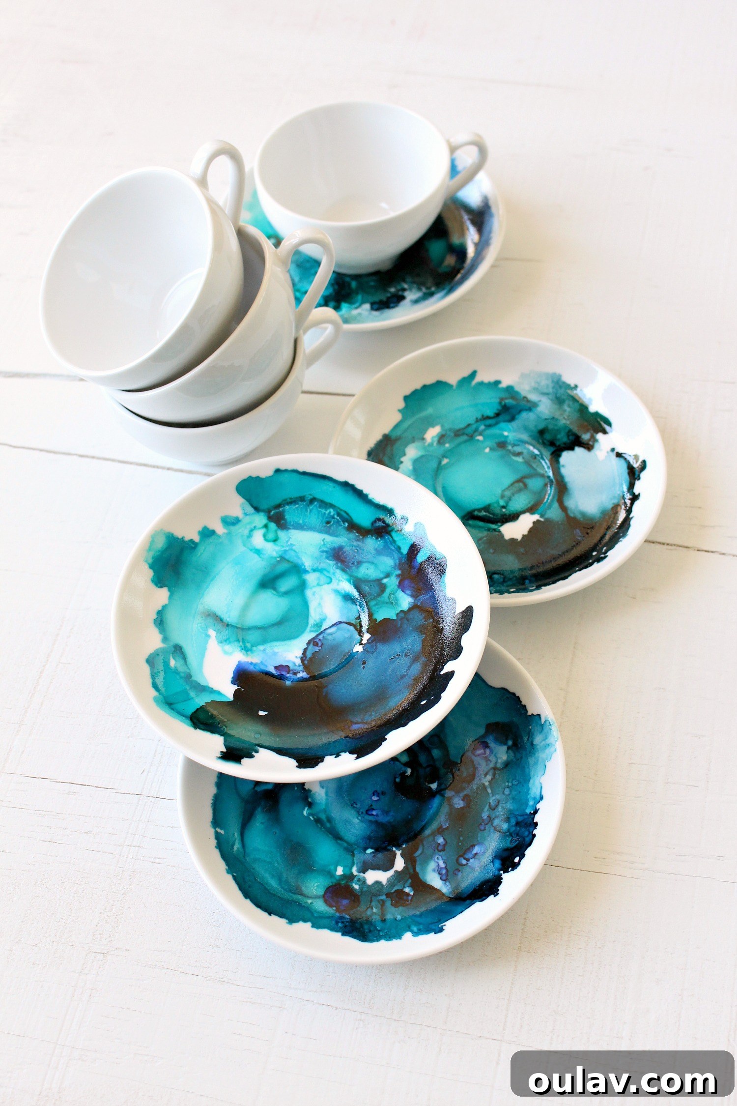 Creating Vibrant Ceramics with Alcohol Ink 6 DIY marbled coffee set transformation with alcohol inks