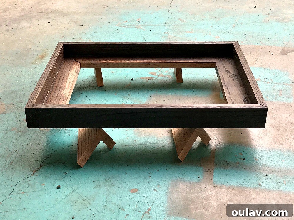 Simple Floating Frame Craft 19 Staining the DIY floating frame with a dark walnut water-based stain