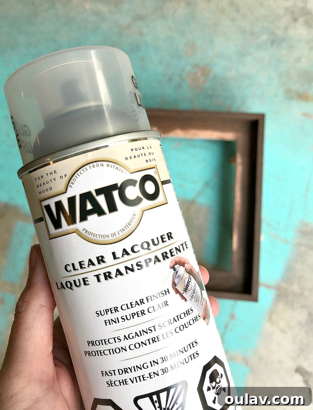 Simple Floating Frame Craft 21 Applying Watco clear lacquer spray to the finished DIY floating frame