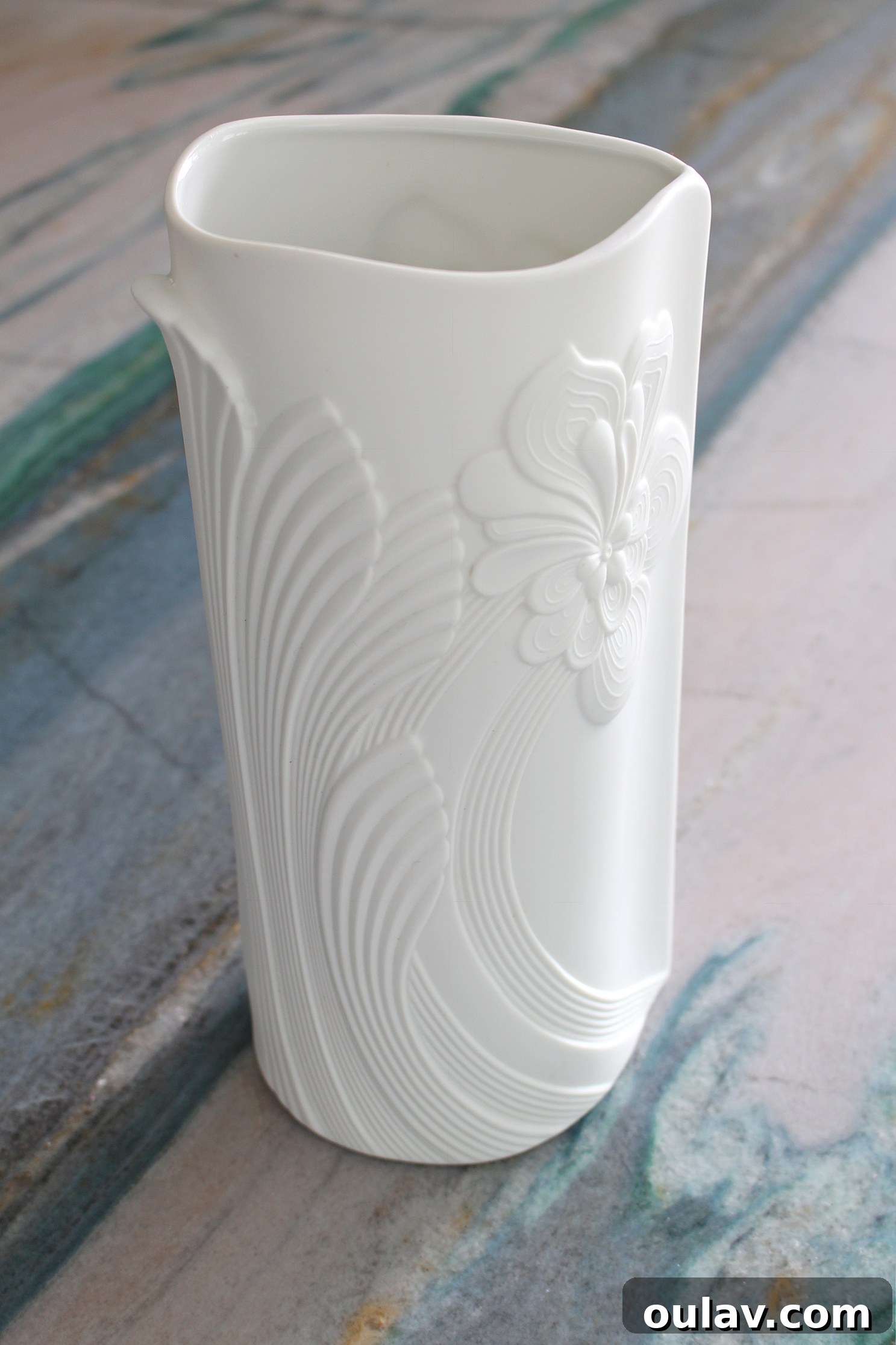 Reclaimed Retro and Thrifted Delights 4 Vintage 1970s Kaiser Vase with White Floral Design