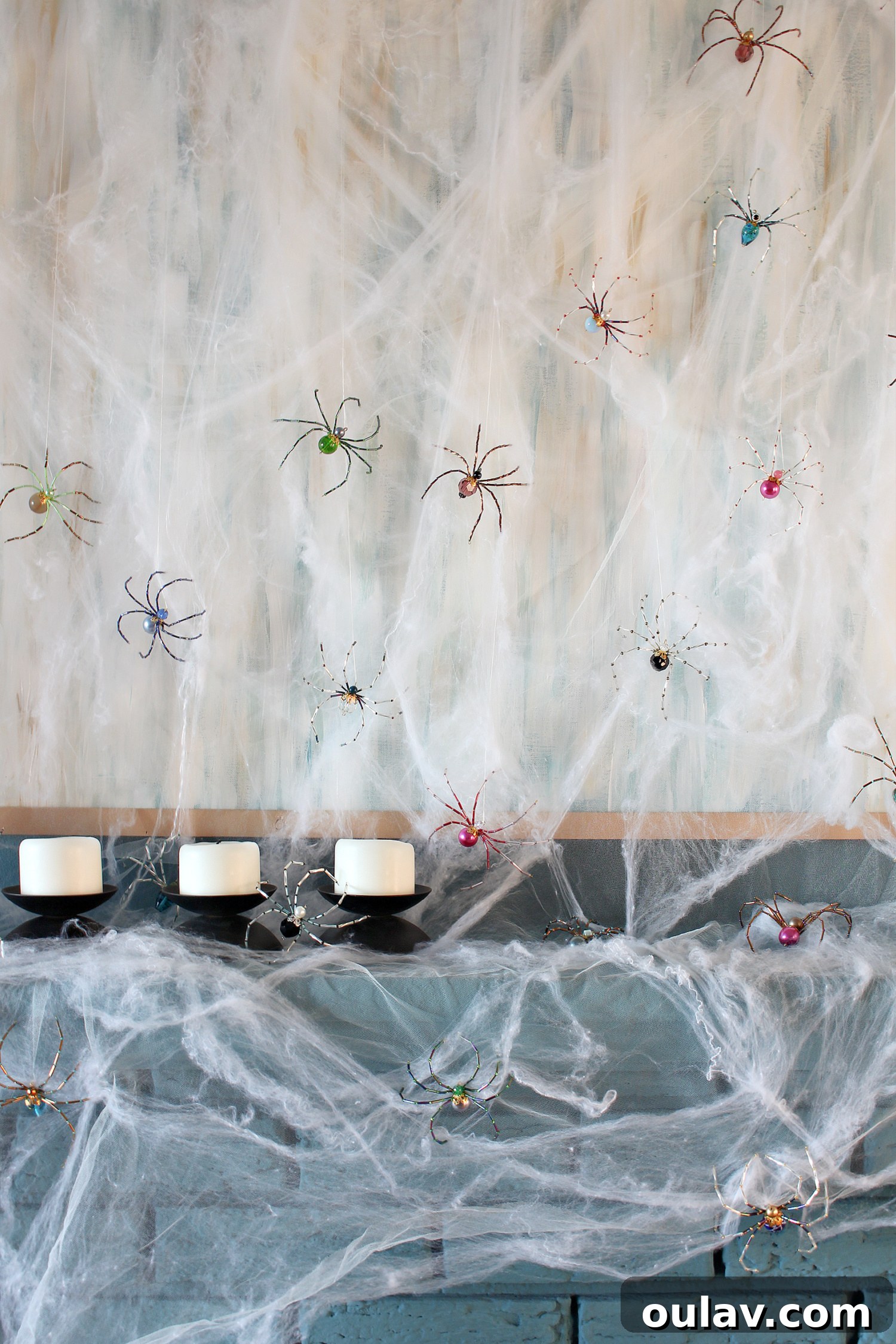 Complete DIY Halloween Mantel with Intricate Spiders