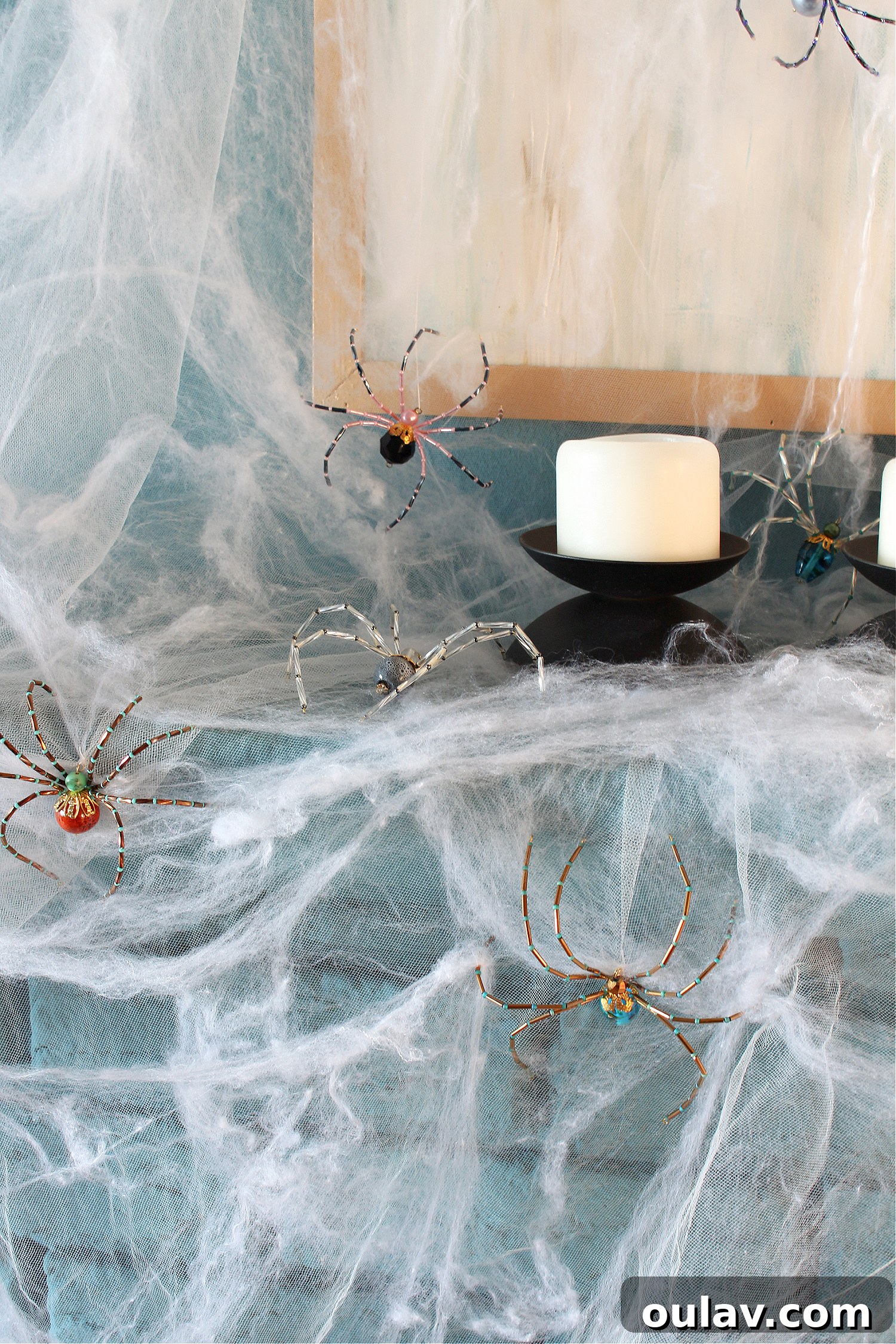 Eerie Elegance: DIY Spiderweb Halloween Mantel 8 Detailed Guide on How to Position Beaded Halloween Spiders