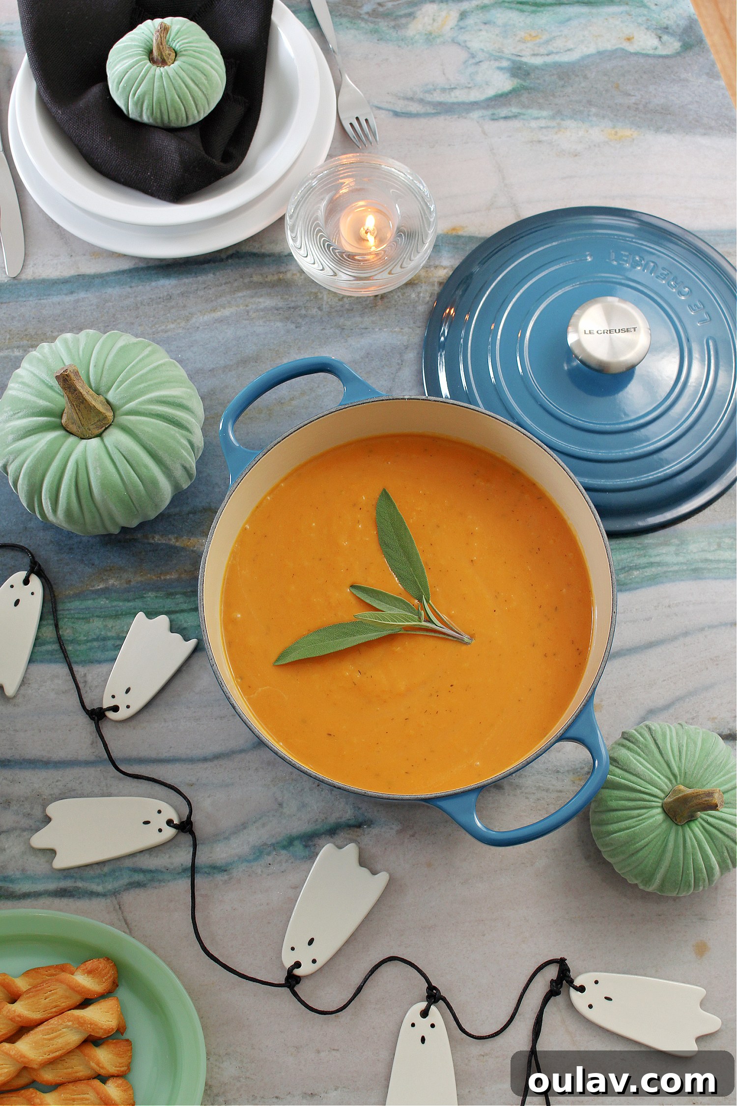 Le Creuset Deep Teal Dutch Oven for Modern Halloween Kitchen Decor