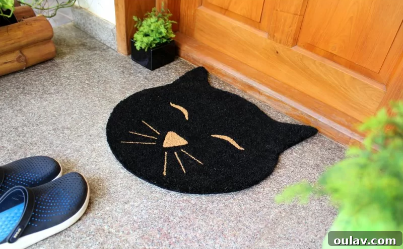 Black Cat Door Mat for Halloween Front Porch