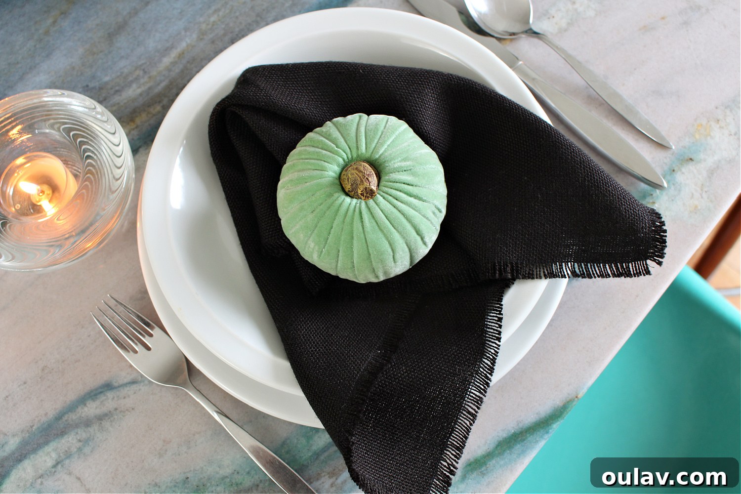 Modern Halloween Table Setting for Adults in Black Green