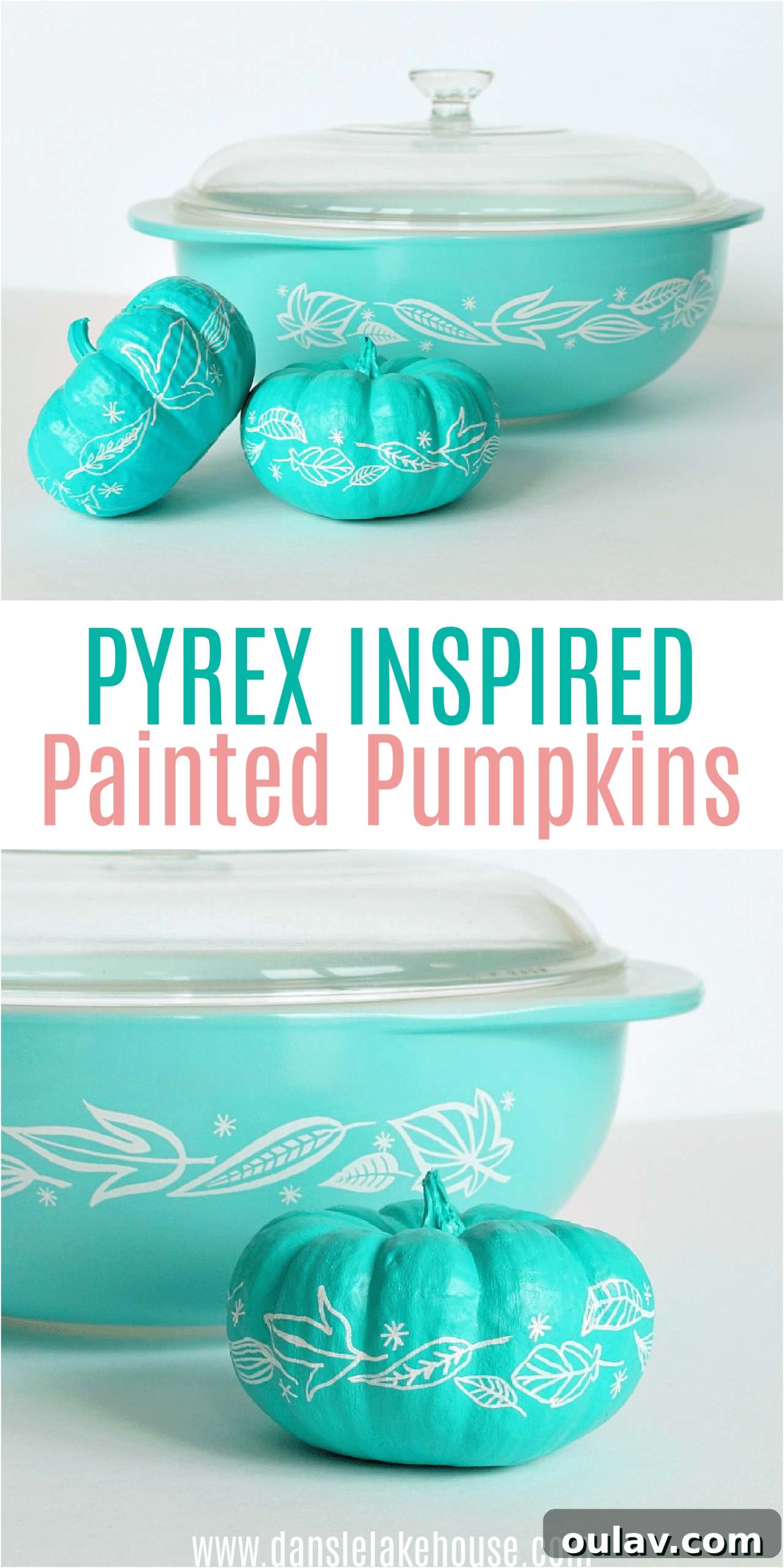 Effortless No-Carve Pumpkin Transformations 11 Pyrex painted pumpkin idea showcasing a vintage-inspired pattern