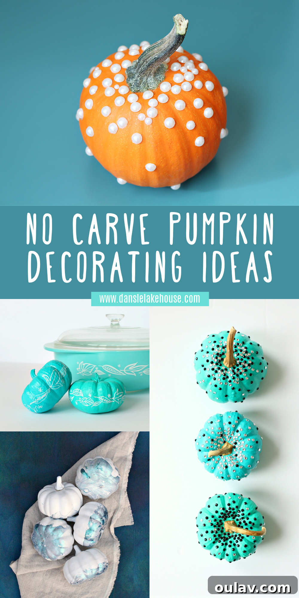 Effortless No-Carve Pumpkin Transformations 14 Pin-worthy image showcasing various no-carve pumpkin decorating ideas