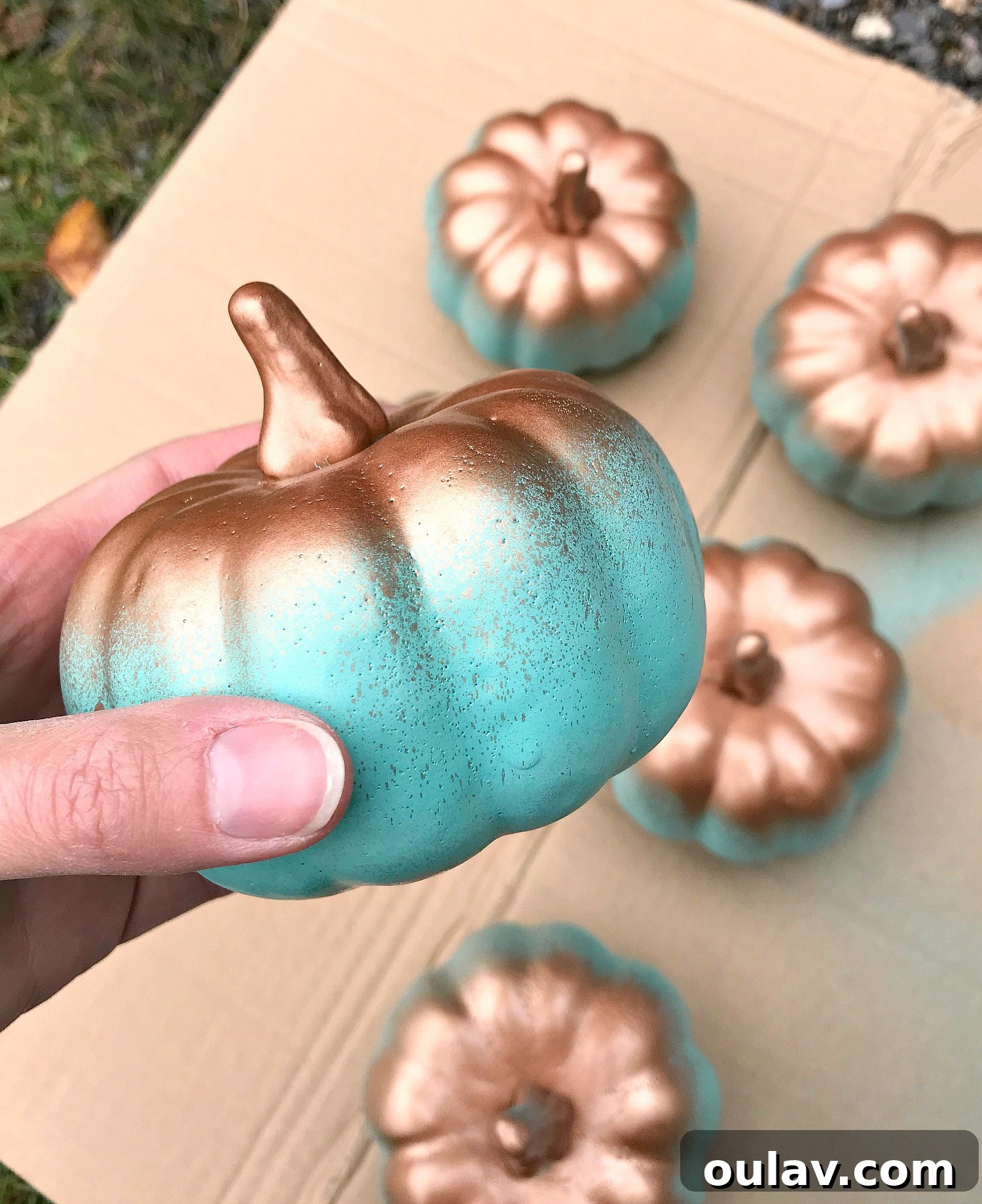 Effortless No-Carve Pumpkin Transformations 9 Close-up of gradient painted pumpkins