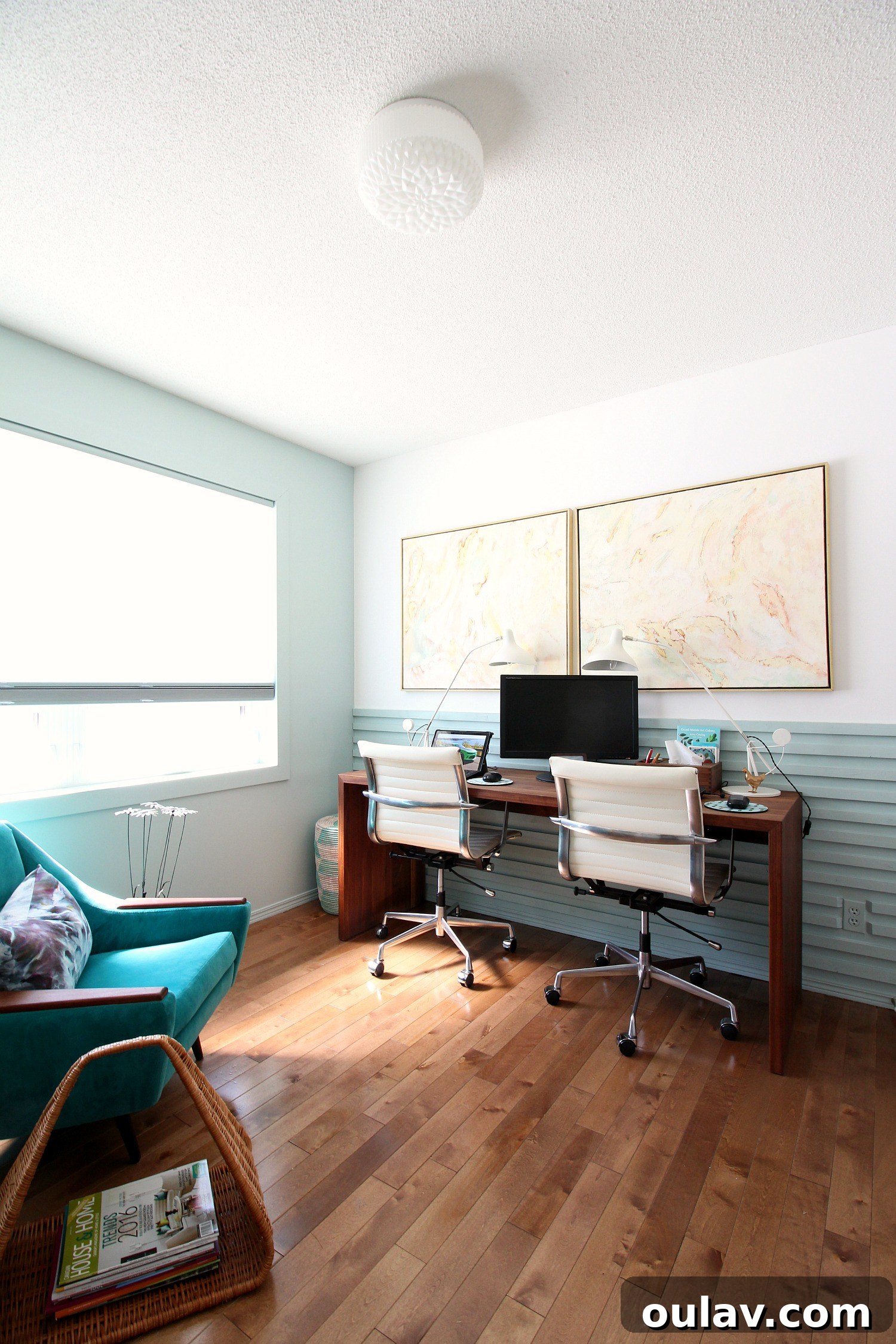 Photowall: Elevating Spaces with Grand Wall Art 16 Home Office with Slatted Walls - current view for mural consideration, showing existing decor