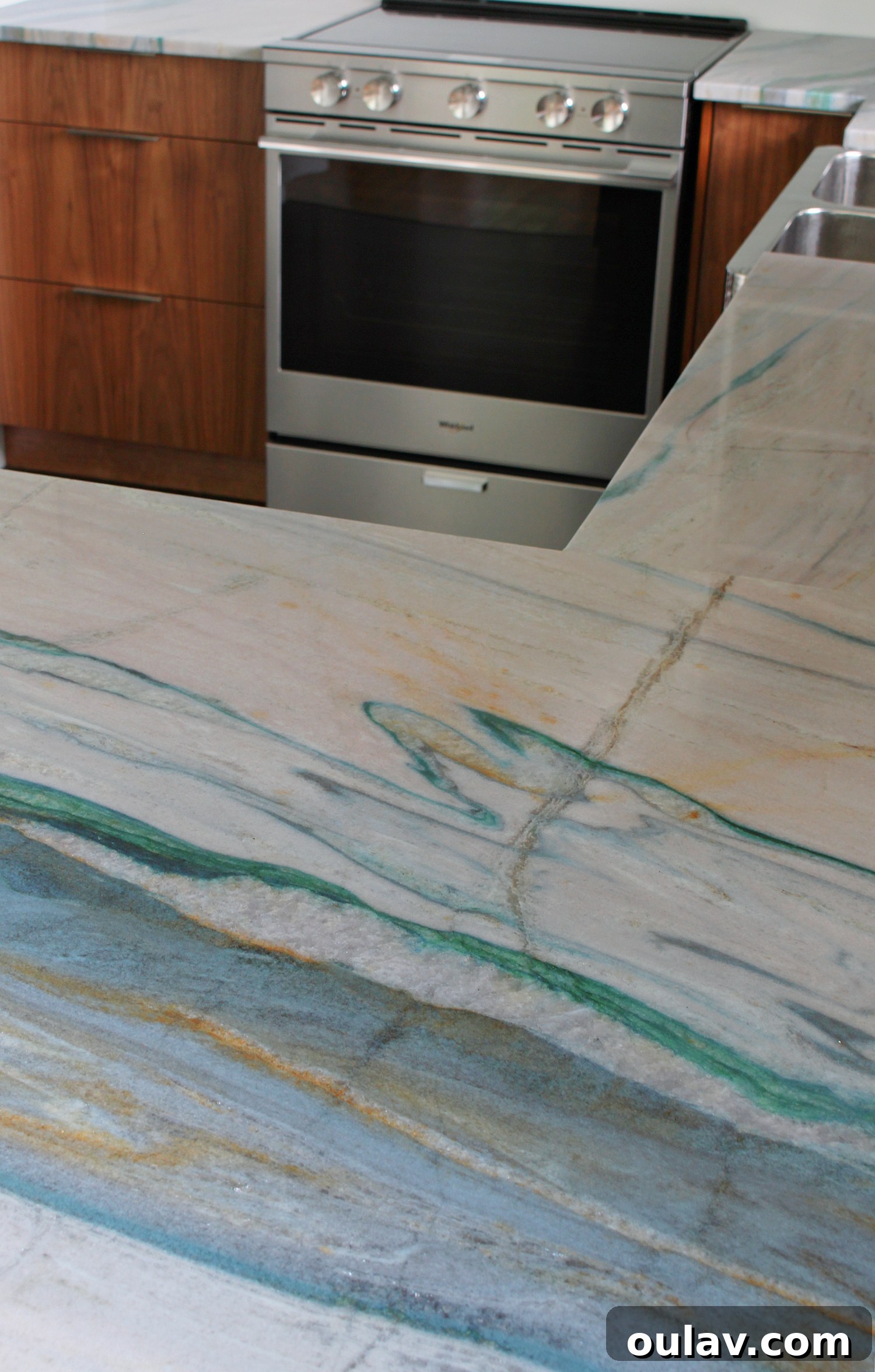Original Portomare Quartzite counter layout showing vein direction before re-installation