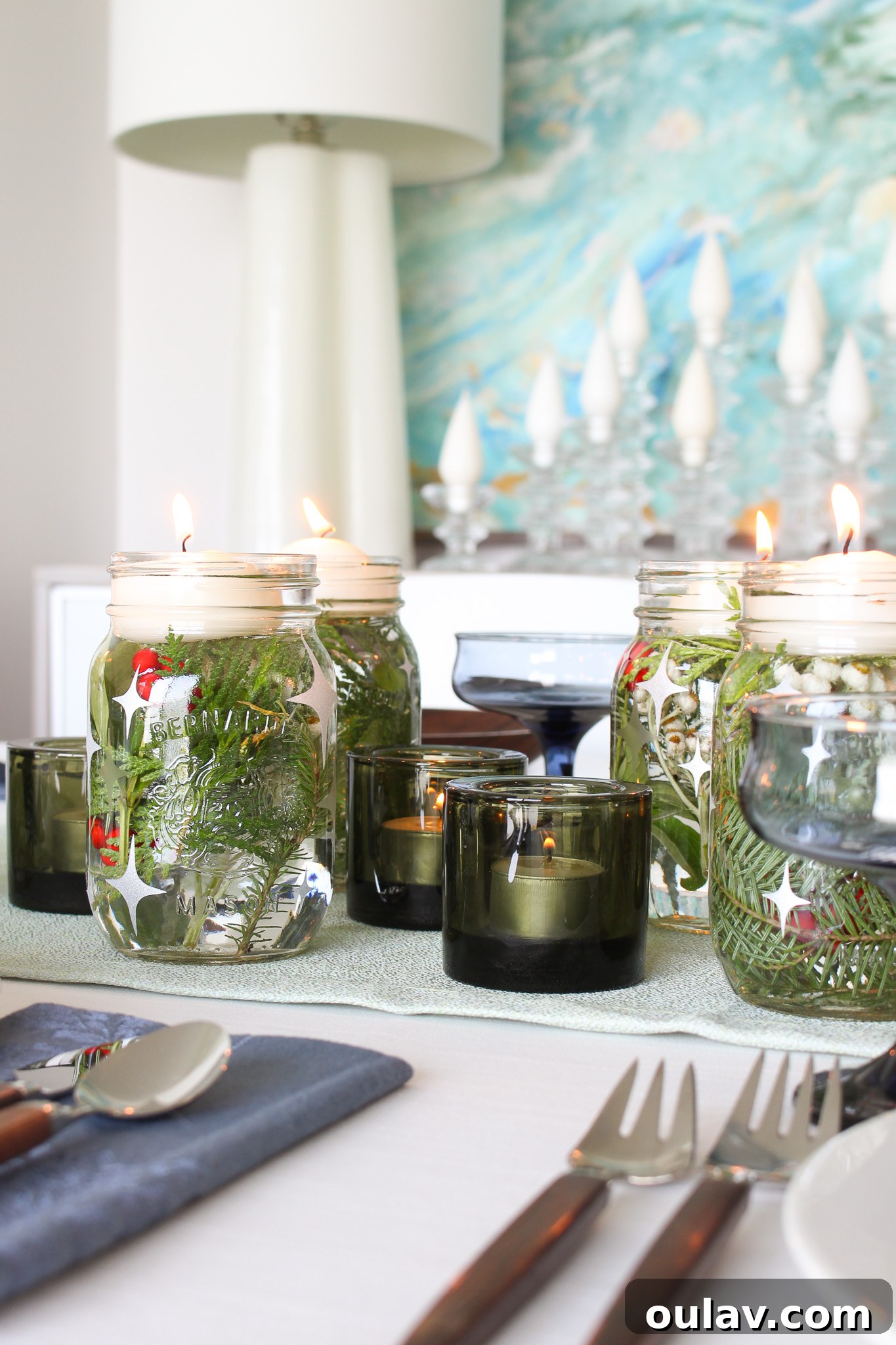 Winter Solstice DIY Centerpiece Idea with Etched Jars