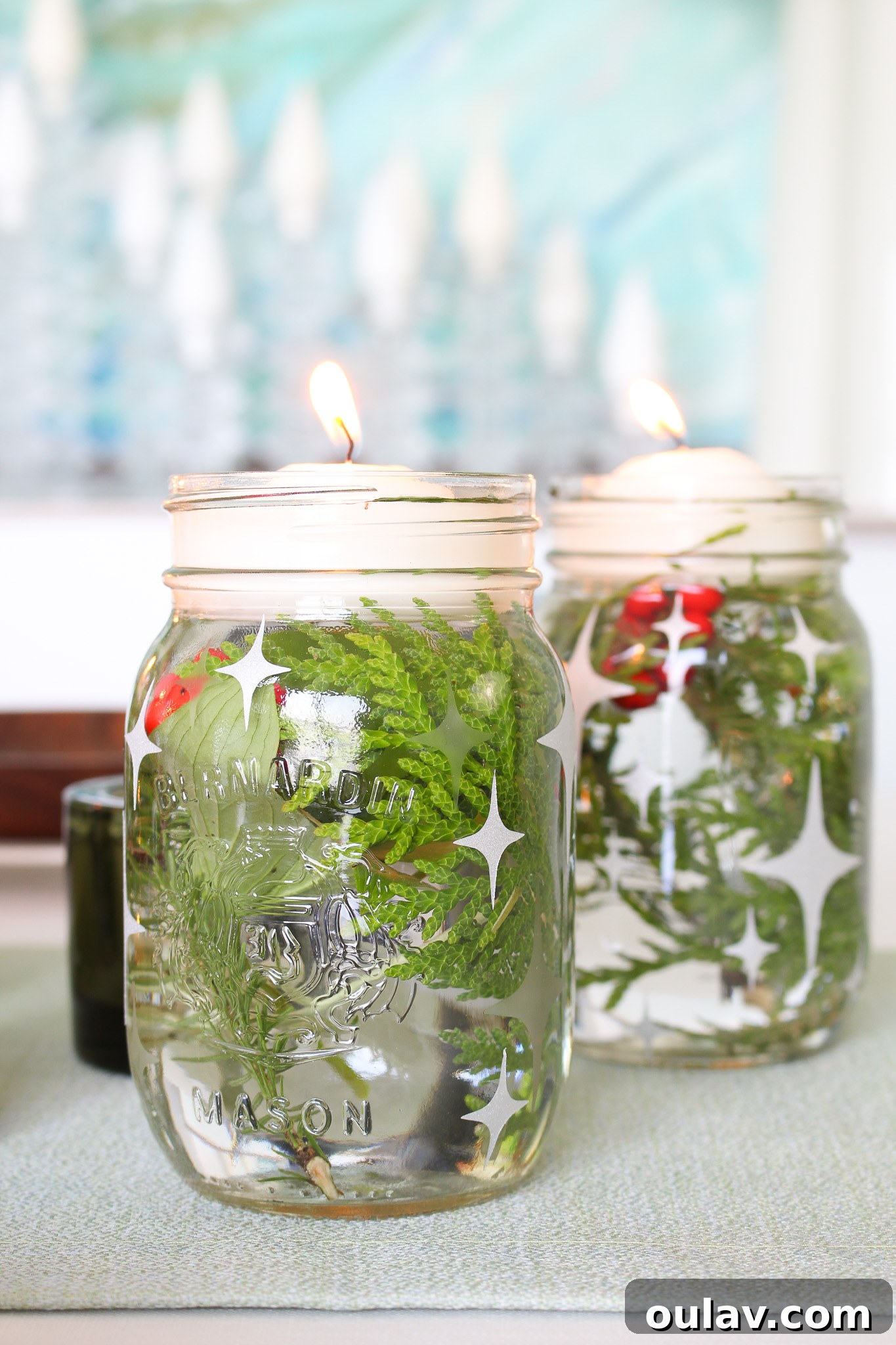 Stunning Cricut Etched Mason Jar Centerpieces 3 Upcycled Etched Glass Mason Jar Holiday Centerpiece Idea