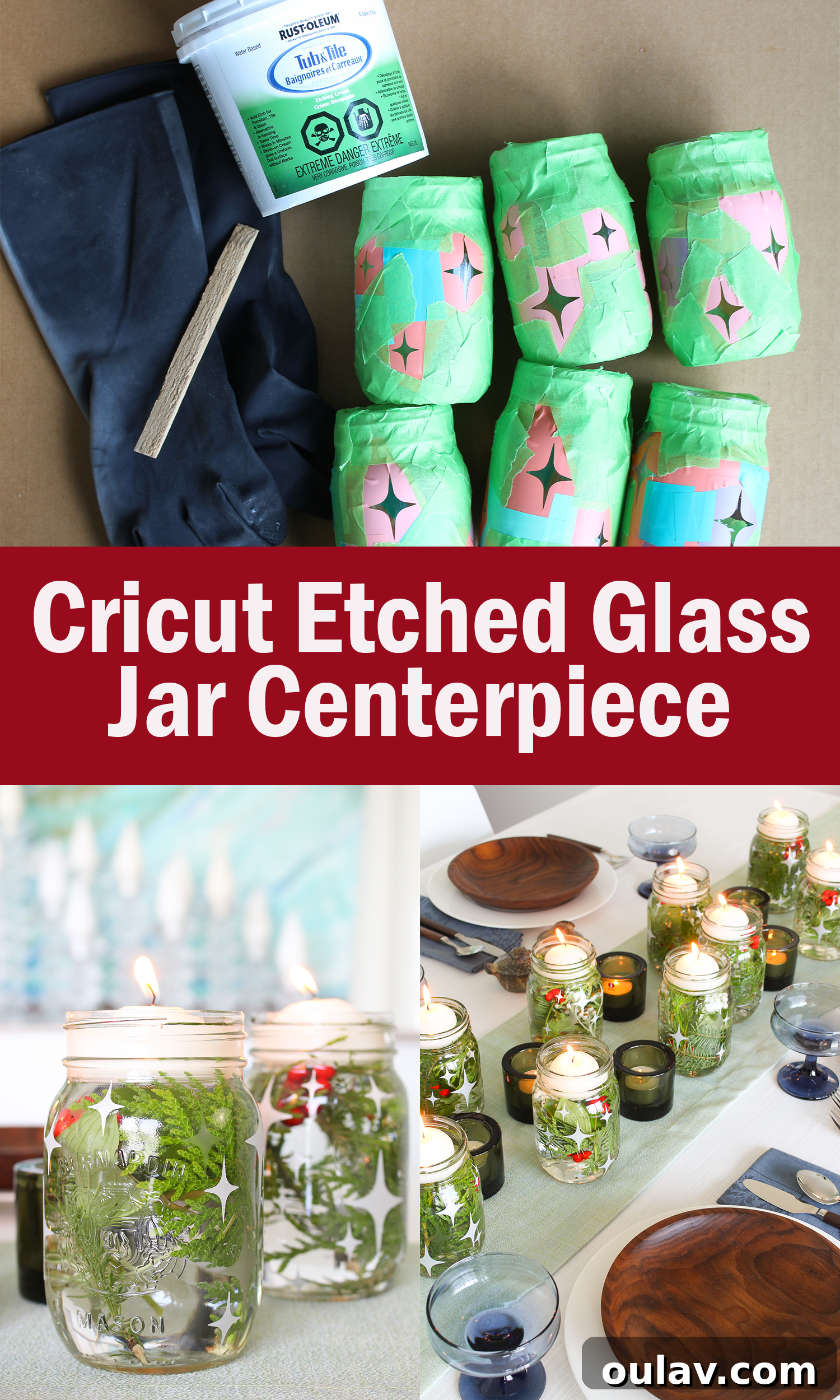 Stunning Cricut Etched Mason Jar Centerpieces 25 Cricut Etched Glass Jar Centerpiece for Winter Solstice, Christmas or New Year's Eve DIY