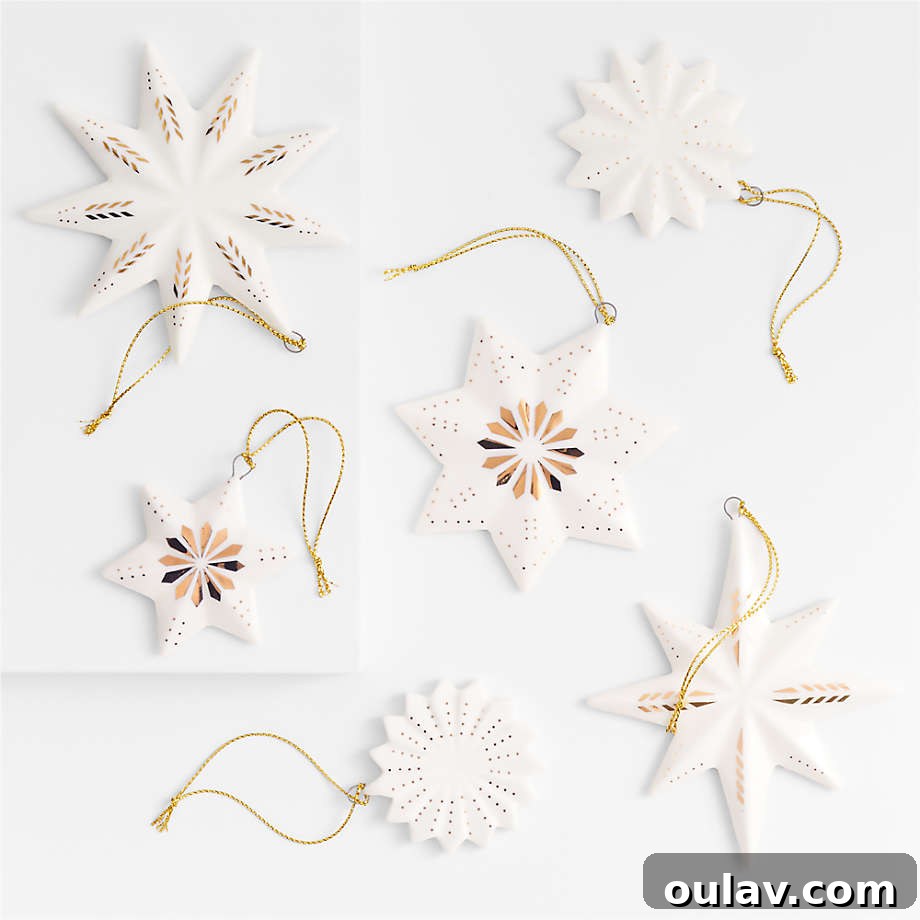 25 White Christmas Tree Decorations & Elegant Decor Finds 13 White Ceramic Snowflake Ornaments with Gold Detail
