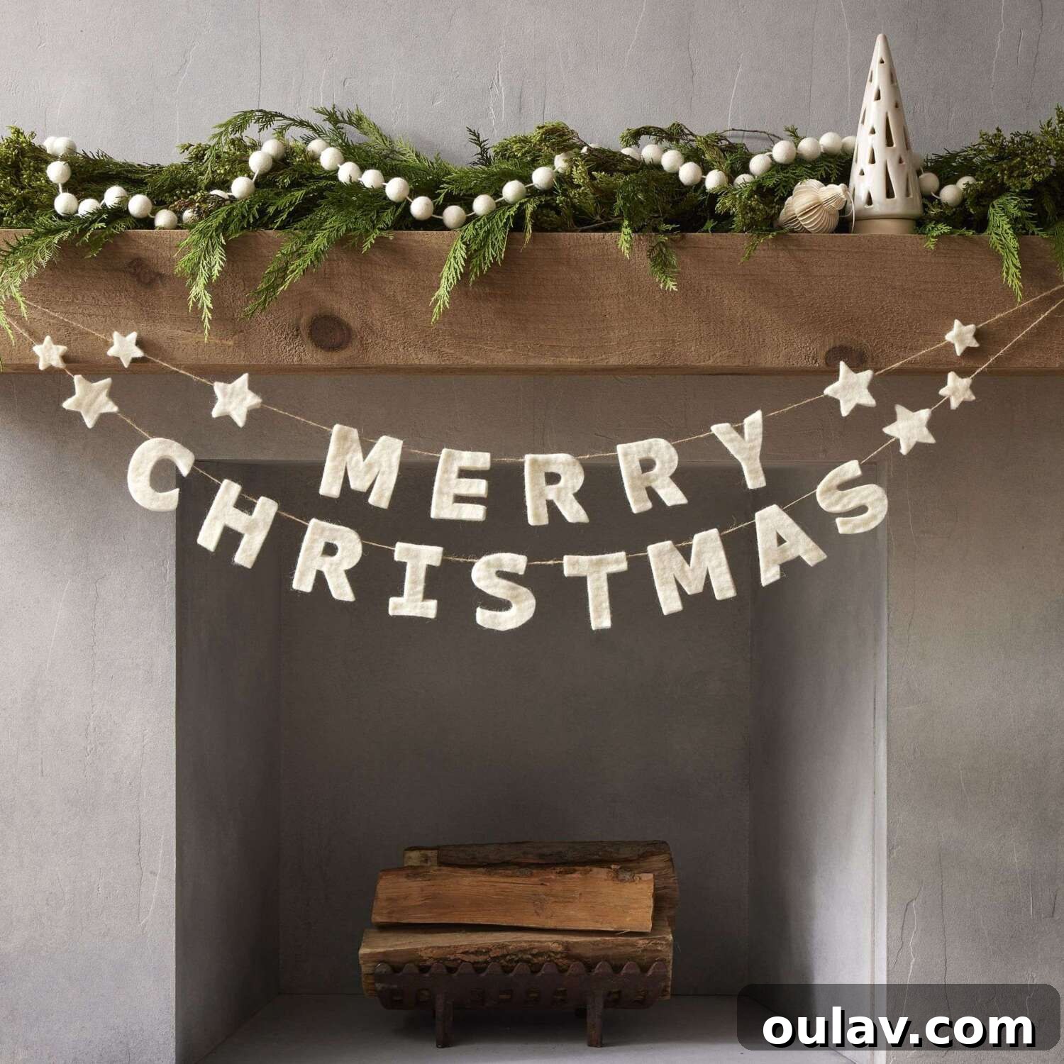25 White Christmas Tree Decorations & Elegant Decor Finds 16 White Felt Merry Christmas Garland for Holiday Decor