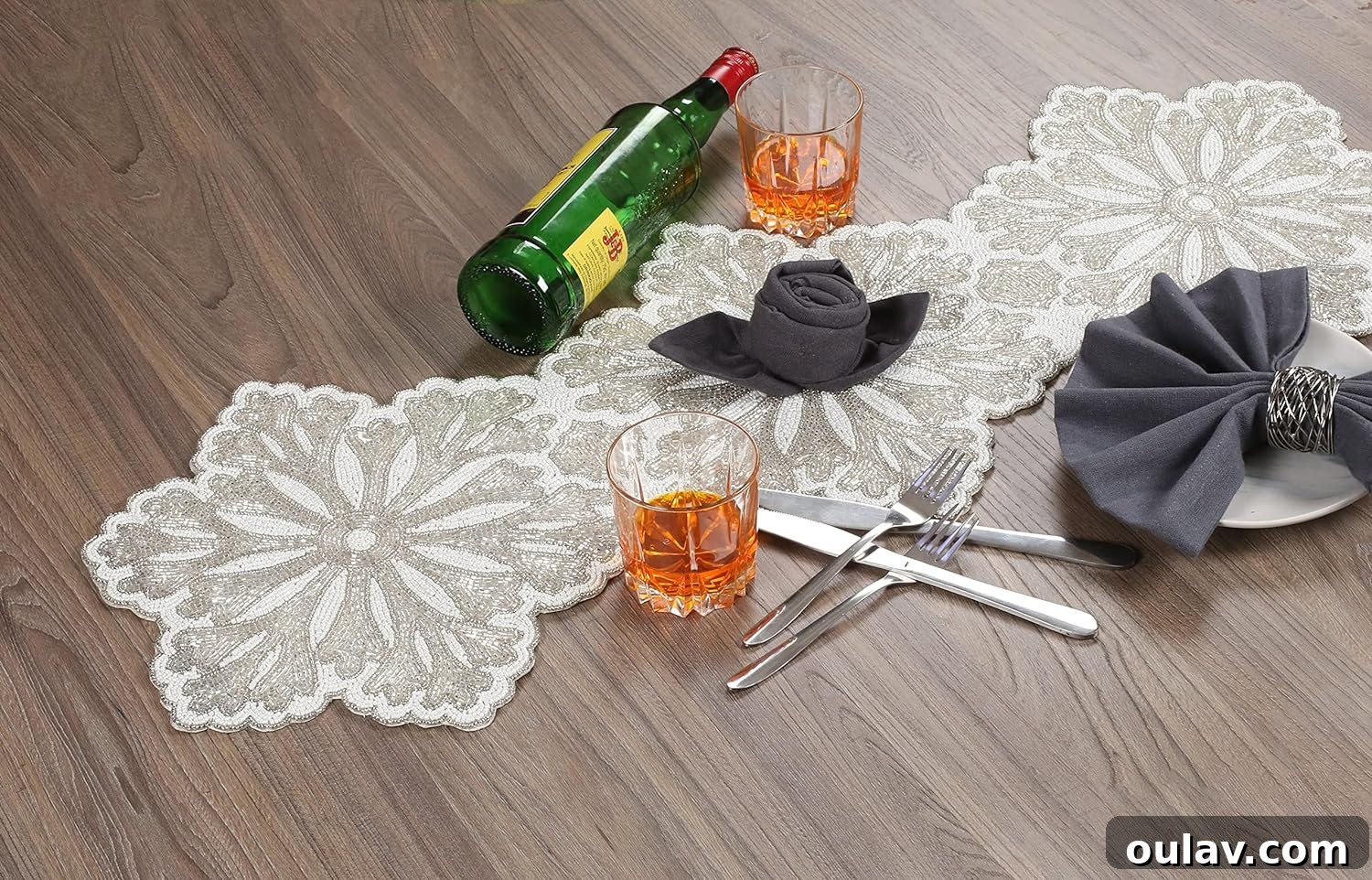 25 White Christmas Tree Decorations & Elegant Decor Finds 21 White Beaded Snowflake Table Runner for an Elegant Table Setting