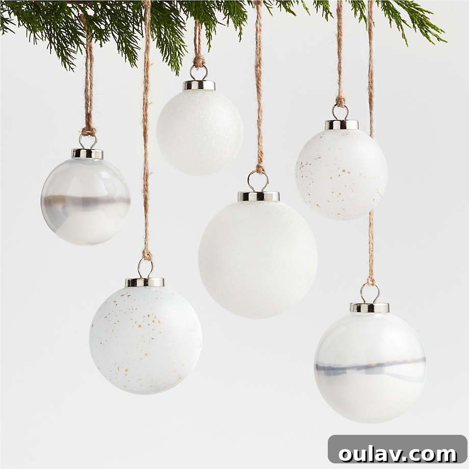 25 White Christmas Tree Decorations & Elegant Decor Finds 5 Unique White Glass Christmas Tree Ornaments with Intricate Details