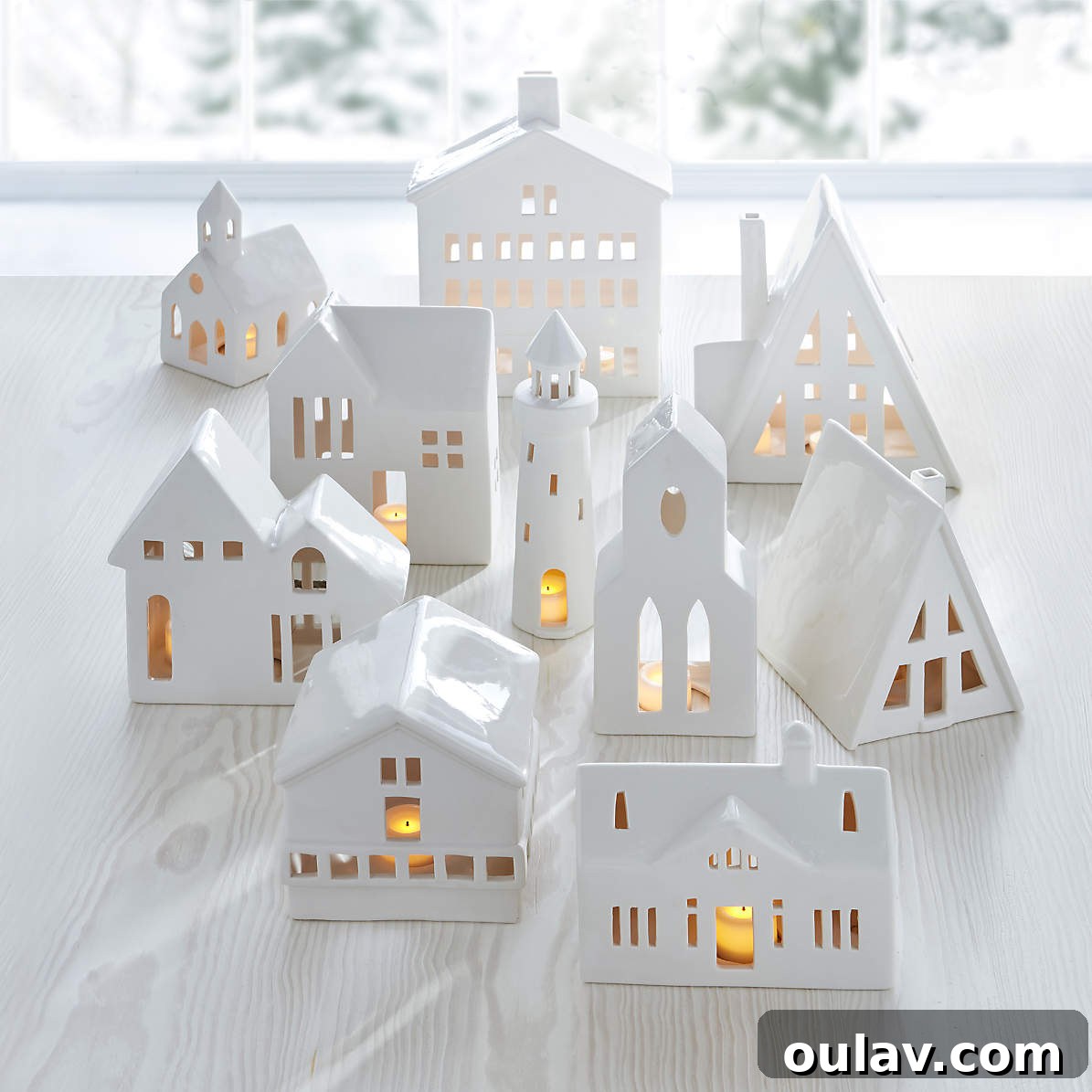 25 White Christmas Tree Decorations & Elegant Decor Finds 7 Modern White Ceramic Holiday Village A-Frame Houses