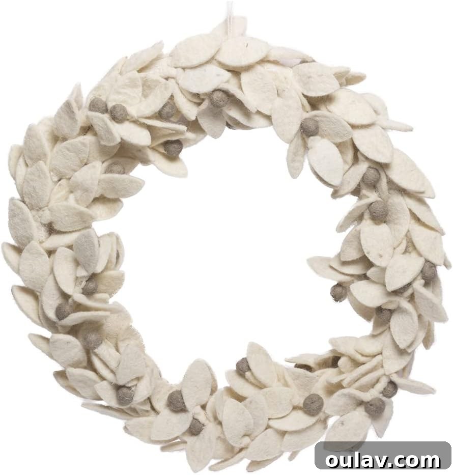 25 White Christmas Tree Decorations & Elegant Decor Finds 9 White Felt Leaf Wreath for a Cozy Christmas